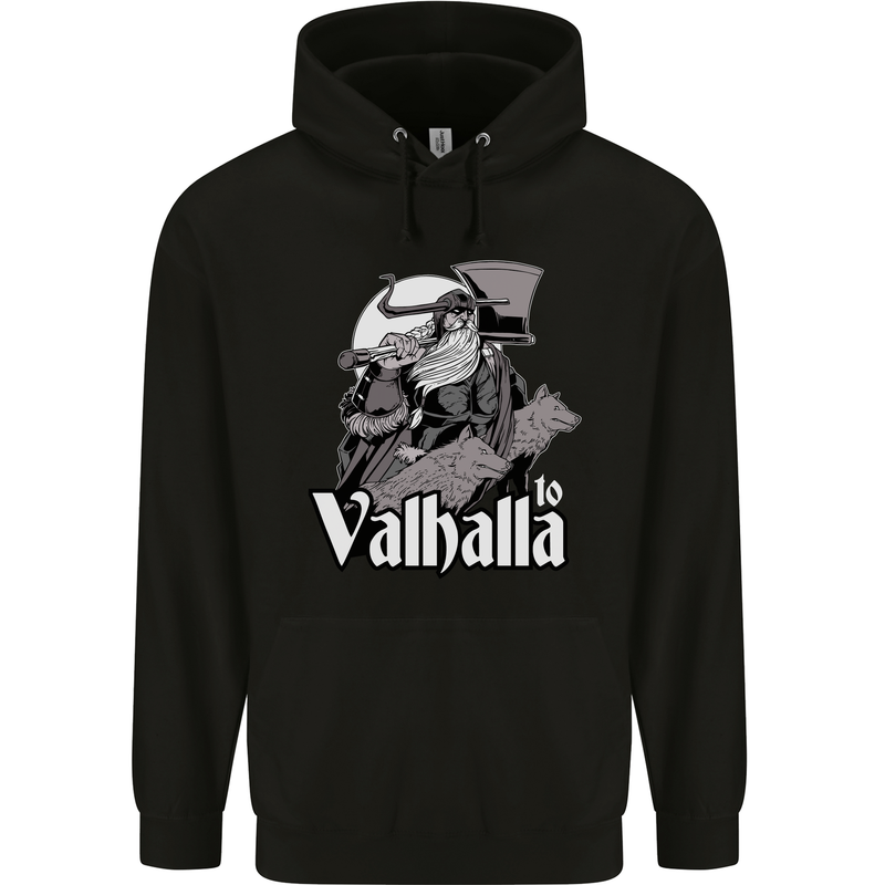To Valhalla Viking Warrior Odin Mens 80% Cotton Hoodie Black