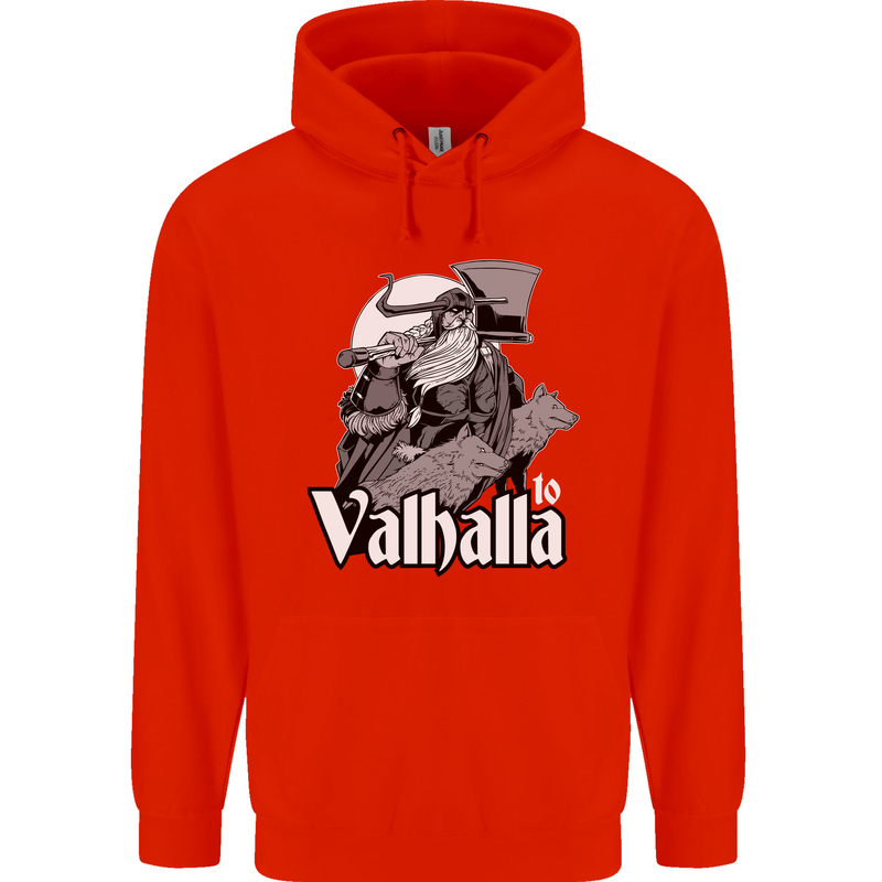 To Valhalla Viking Warrior Odin Mens 80% Cotton Hoodie Bright Red