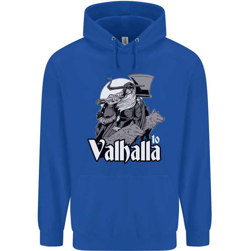 To Valhalla Viking Warrior Odin Mens 80% Cotton Hoodie Royal Blue