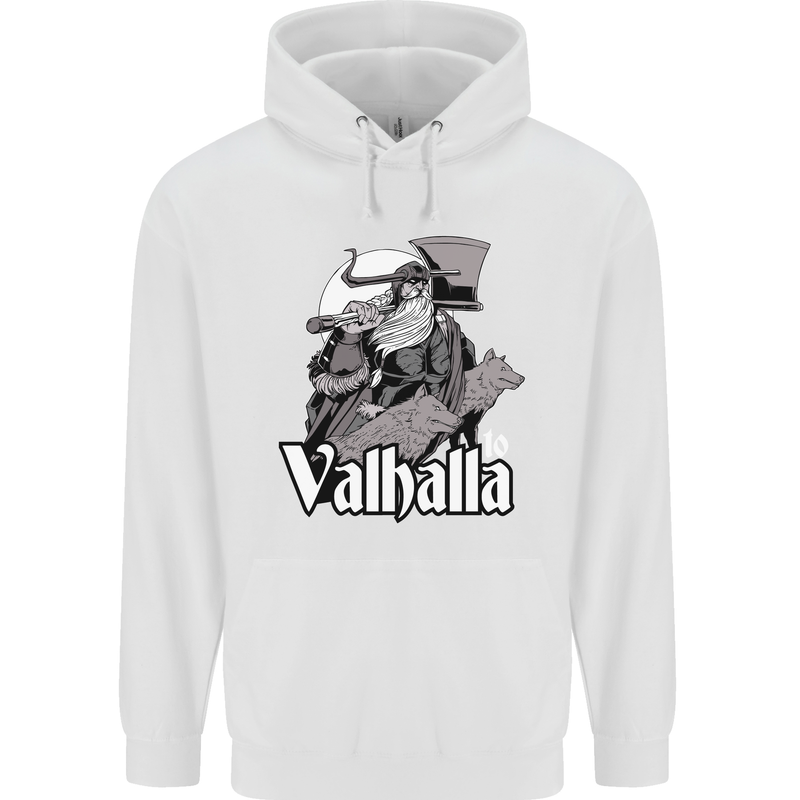 To Valhalla Viking Warrior Odin Mens 80% Cotton Hoodie White
