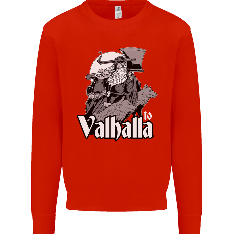To Valhalla Viking Warrior Odin Mens Sweatshirt Jumper Bright Red