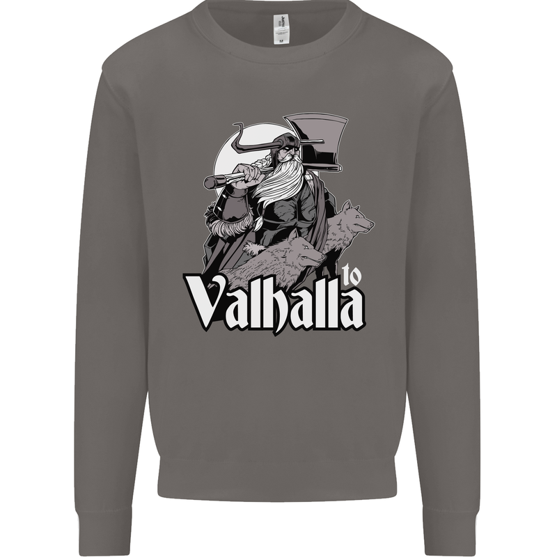 To Valhalla Viking Warrior Odin Mens Sweatshirt Jumper Charcoal