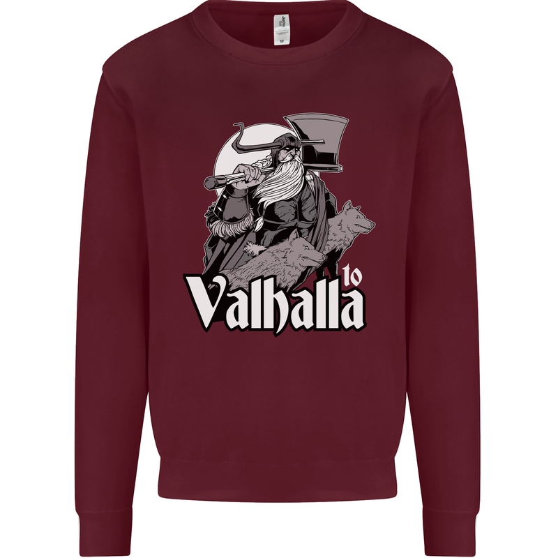 To Valhalla Viking Warrior Odin Mens Sweatshirt Jumper Maroon