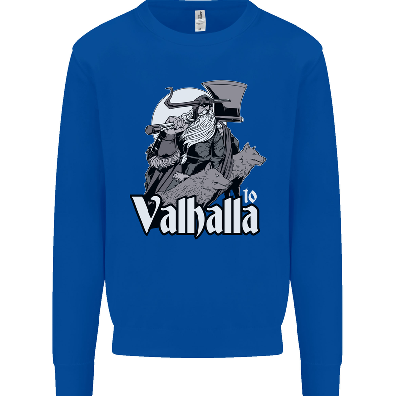 To Valhalla Viking Warrior Odin Mens Sweatshirt Jumper Royal Blue