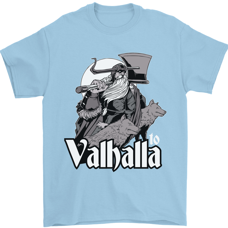 To Valhalla Viking Warrior Odin Mens T-Shirt 100% Cotton Light Blue