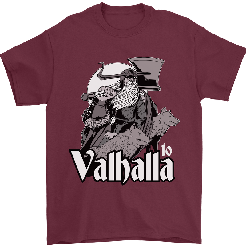 To Valhalla Viking Warrior Odin Mens T-Shirt 100% Cotton Maroon