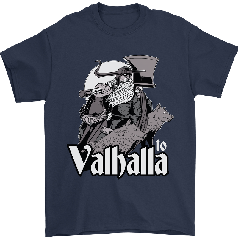 To Valhalla Viking Warrior Odin Mens T-Shirt 100% Cotton Navy Blue