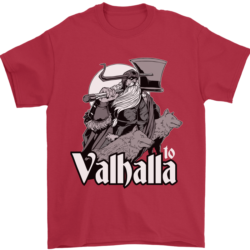 To Valhalla Viking Warrior Odin Mens T-Shirt 100% Cotton Red