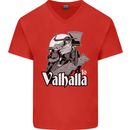 To Valhalla Viking Warrior Odin Mens V-Neck Cotton T-Shirt Red