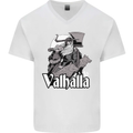 To Valhalla Viking Warrior Odin Mens V-Neck Cotton T-Shirt White