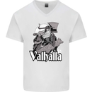 To Valhalla Viking Warrior Odin Mens V-Neck Cotton T-Shirt White