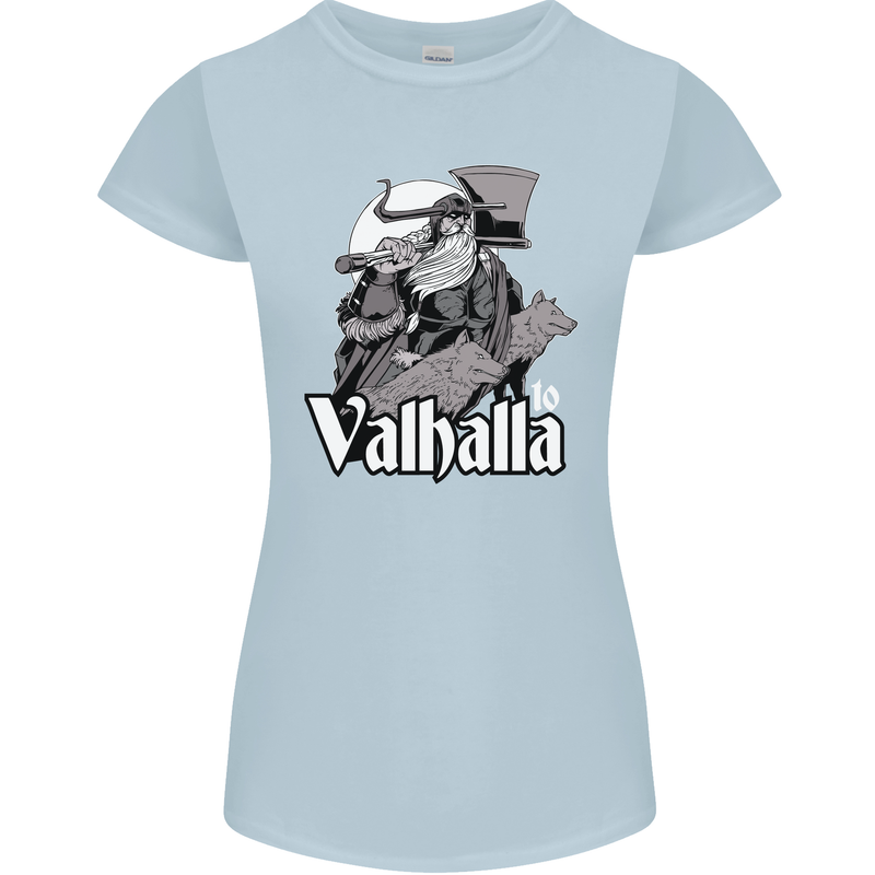 To Valhalla Viking Warrior Odin Womens Petite Cut T-Shirt Light Blue
