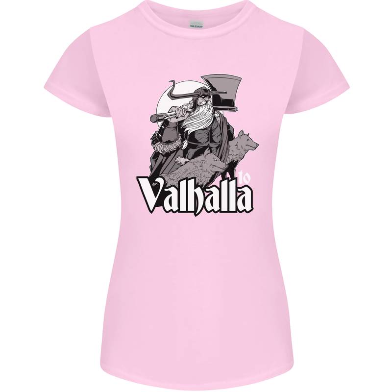 To Valhalla Viking Warrior Odin Womens Petite Cut T-Shirt Light Pink