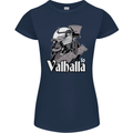 To Valhalla Viking Warrior Odin Womens Petite Cut T-Shirt Navy Blue