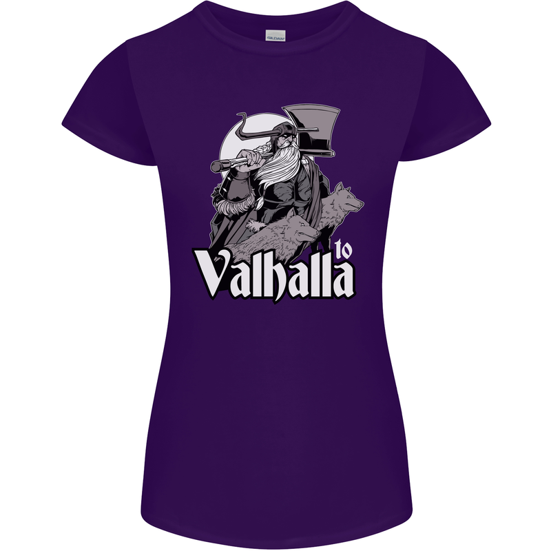 To Valhalla Viking Warrior Odin Womens Petite Cut T-Shirt Purple