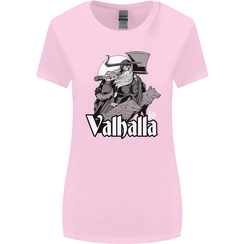 To Valhalla Viking Warrior Odin Womens Wider Cut T-Shirt Light Pink