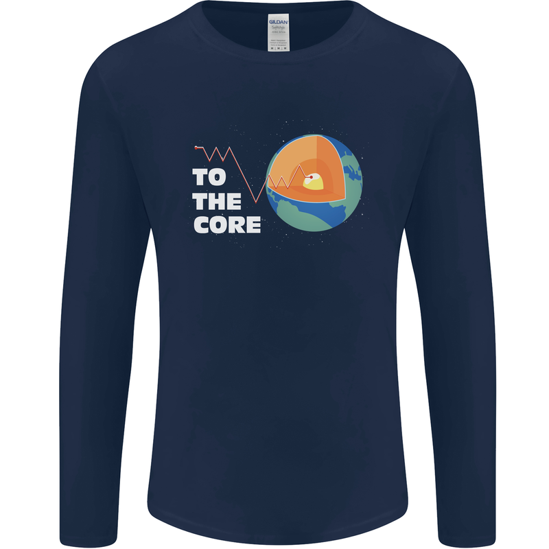 To the Core Climate Change ECG Heart Pulse Mens Long Sleeve T-Shirt Navy Blue