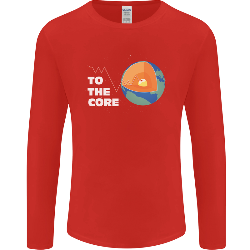 To the Core Climate Change ECG Heart Pulse Mens Long Sleeve T-Shirt Red