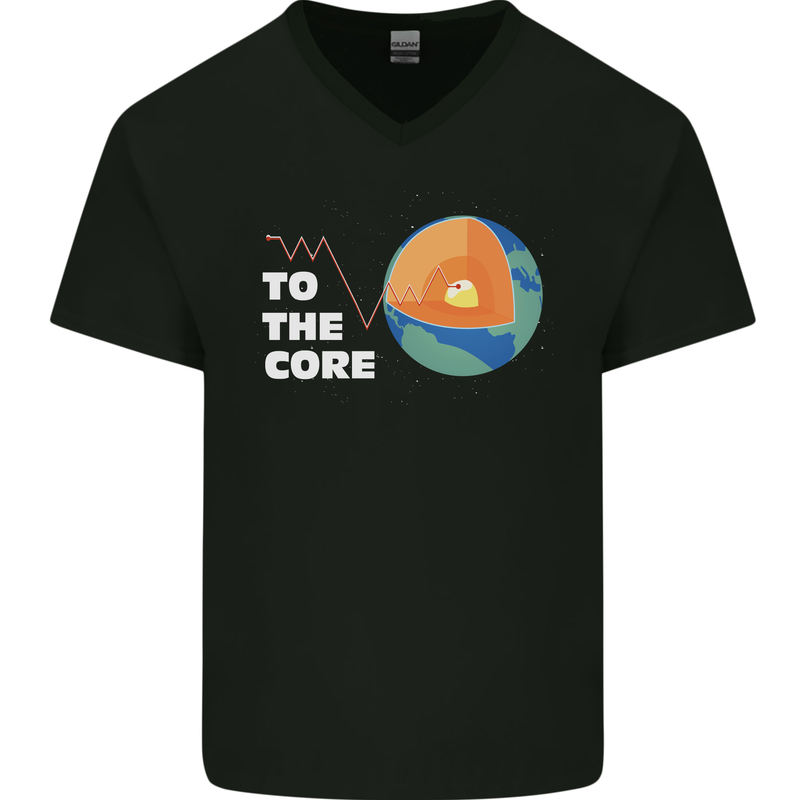 To the Core Climate Change ECG Heart Pulse Mens V-Neck Cotton T-Shirt Black