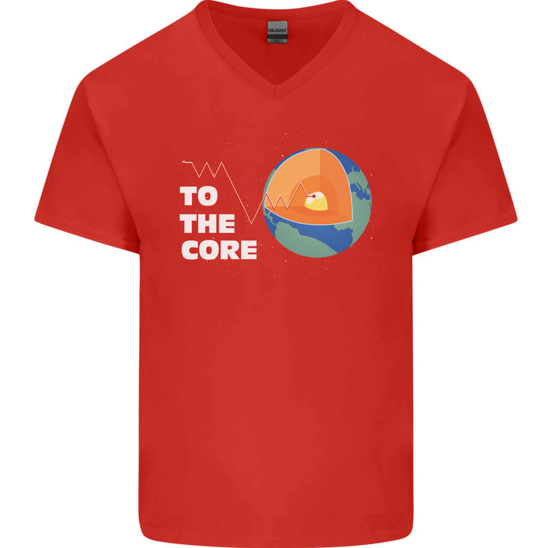 To the Core Climate Change ECG Heart Pulse Mens V-Neck Cotton T-Shirt Red