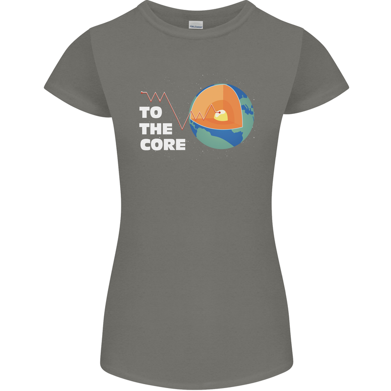 To the Core Climate Change ECG Heart Pulse Womens Petite Cut T-Shirt Charcoal
