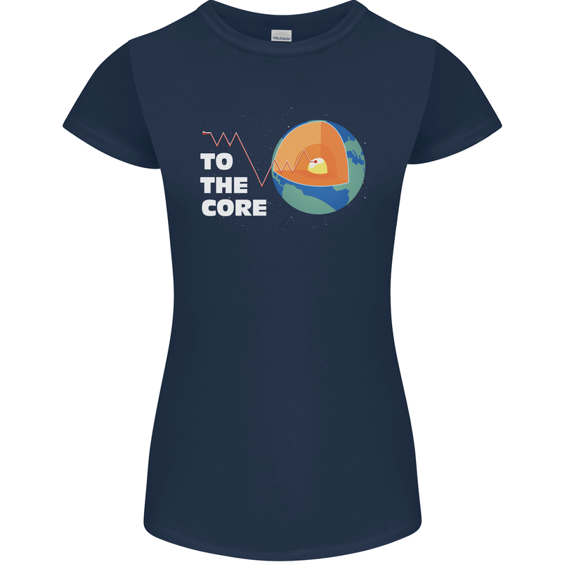 To the Core Climate Change ECG Heart Pulse Womens Petite Cut T-Shirt Navy Blue