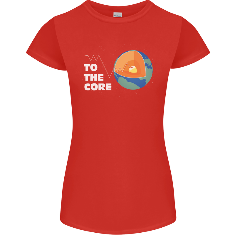 To the Core Climate Change ECG Heart Pulse Womens Petite Cut T-Shirt Red