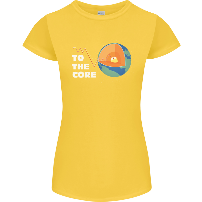 To the Core Climate Change ECG Heart Pulse Womens Petite Cut T-Shirt Yellow