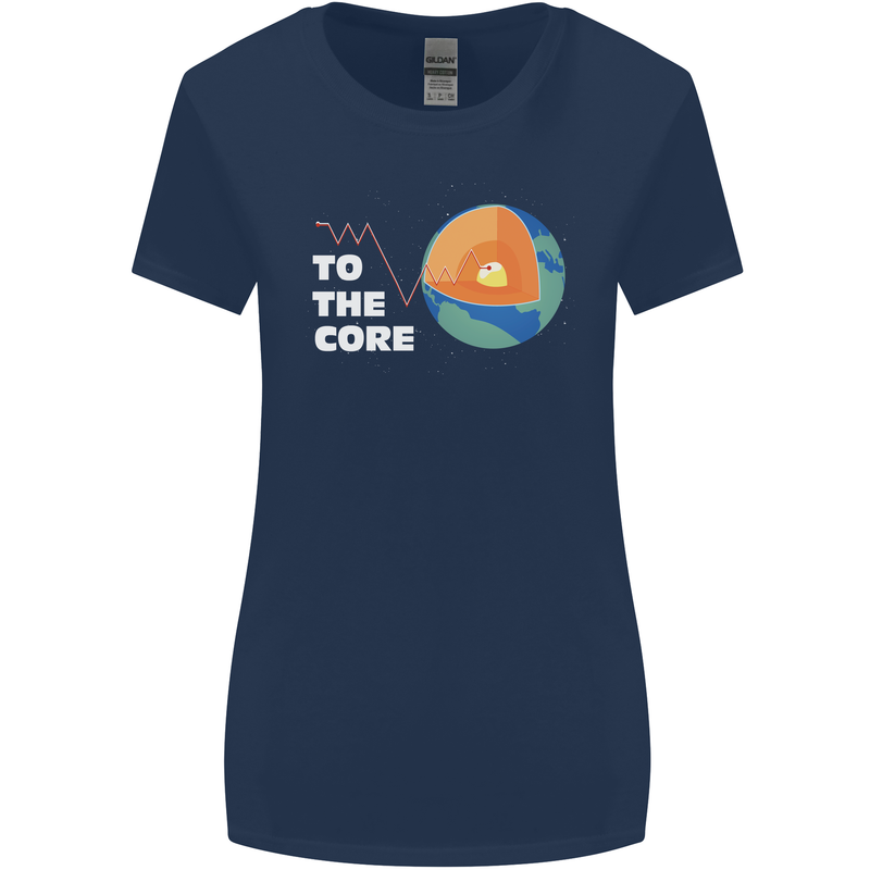 To the Core Climate Change ECG Heart Pulse Womens Wider Cut T-Shirt Navy Blue