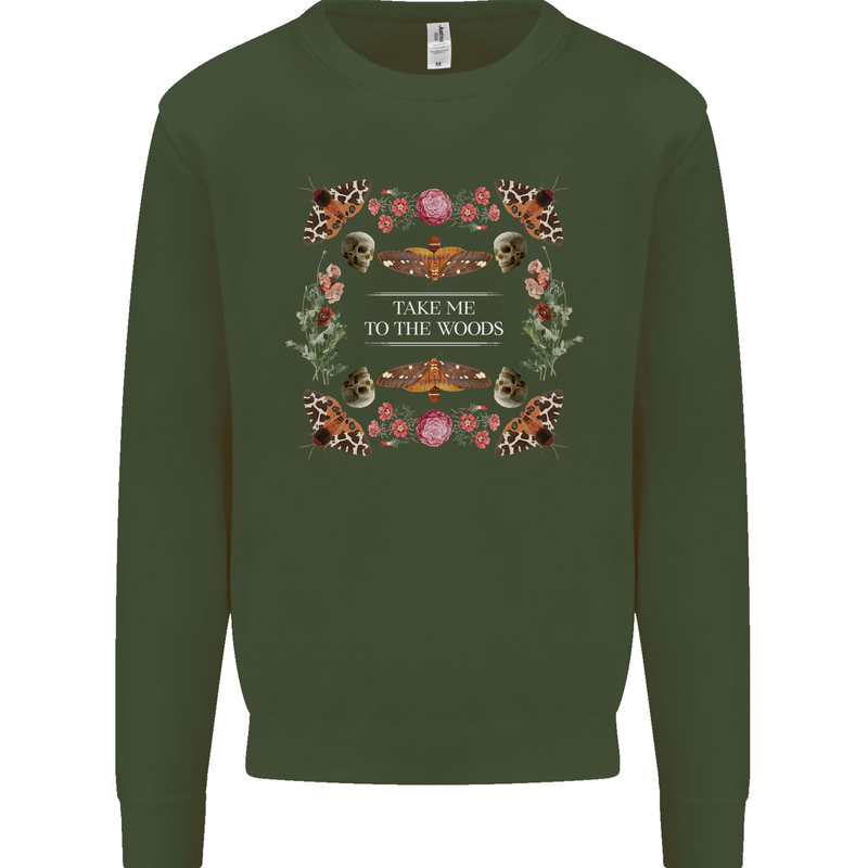 To the Woods Nature Outdoors Kids Sweatshirt Jumper Forest Green