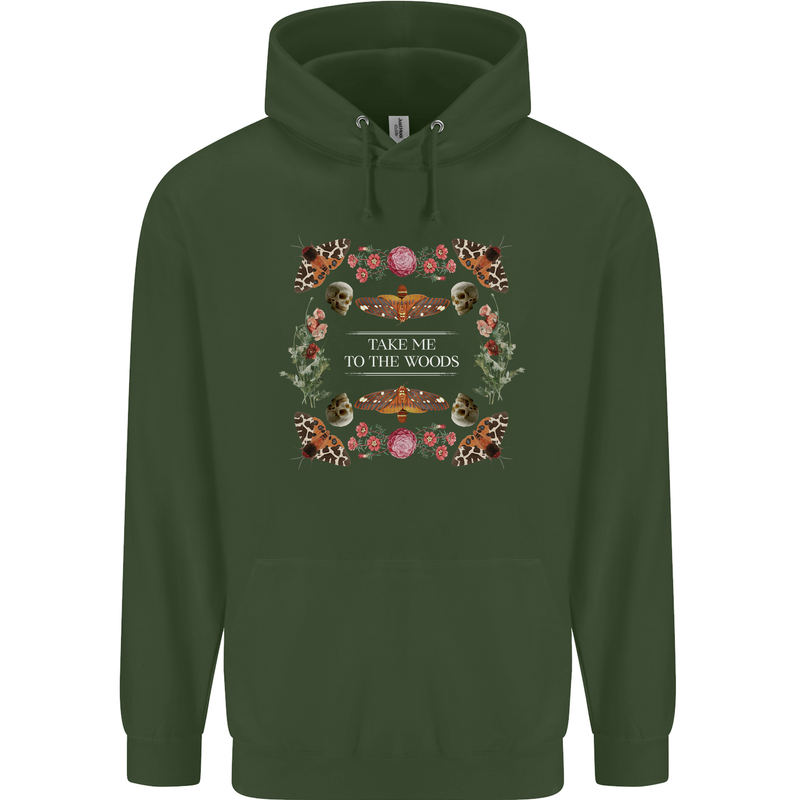 To the Woods Nature Outdoors Mens 80% Cotton Hoodie Forest Green