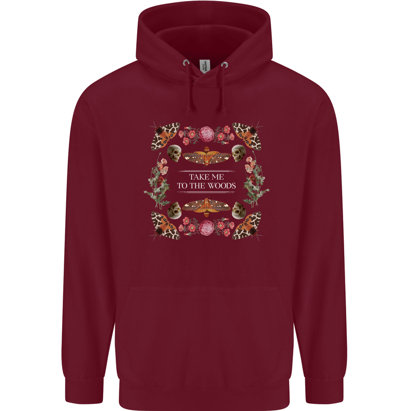 To the Woods Nature Outdoors Mens 80% Cotton Hoodie Maroon