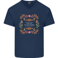 To the Woods Nature Outdoors Mens V-Neck Cotton T-Shirt Navy Blue