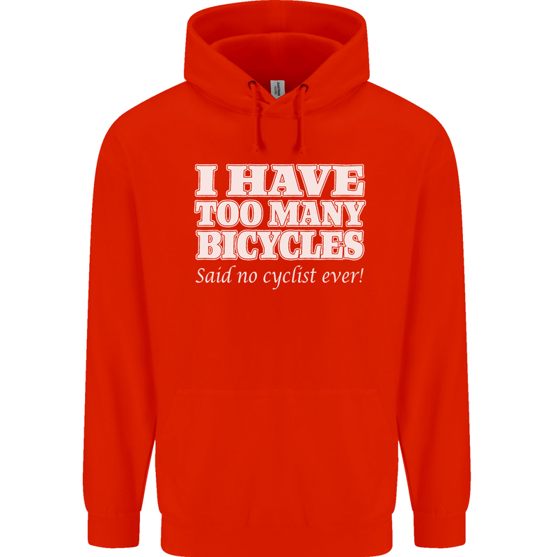 Too Many Bicycles Said No Cyclist Cycling Childrens Kids Hoodie Bright Red