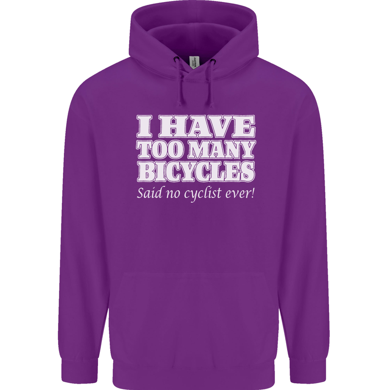 Too Many Bicycles Said No Cyclist Cycling Childrens Kids Hoodie Purple