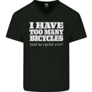 Too Many Bicycles Said No Cyclist Cycling Mens V-Neck Cotton T-Shirt Black