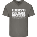 Too Many Bicycles Said No Cyclist Cycling Mens V-Neck Cotton T-Shirt Charcoal