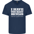Too Many Bicycles Said No Cyclist Cycling Mens V-Neck Cotton T-Shirt Navy Blue