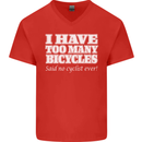 Too Many Bicycles Said No Cyclist Cycling Mens V-Neck Cotton T-Shirt Red