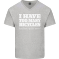 Too Many Bicycles Said No Cyclist Cycling Mens V-Neck Cotton T-Shirt Sports Grey