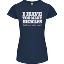 Too Many Bicycles Said No Cyclist Cycling Womens Petite Cut T-Shirt Navy Blue