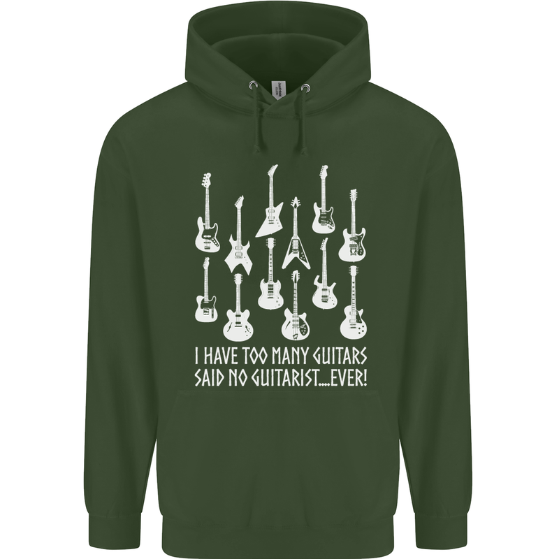 Too Many Guitars Said No Guitarist Childrens Kids Hoodie Forest Green