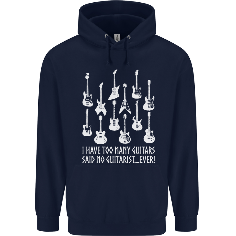 Too Many Guitars Said No Guitarist Childrens Kids Hoodie Navy Blue
