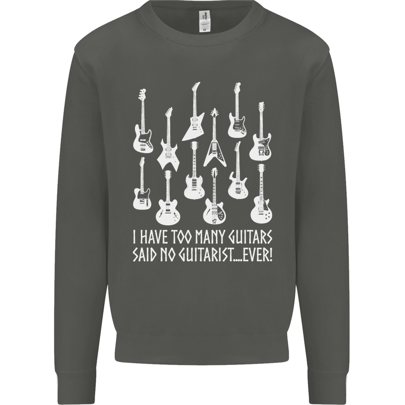 Too Many Guitars Said No Guitarist Kids Sweatshirt Jumper Storm Grey