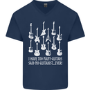 Too Many Guitars Said No Guitarist Mens V-Neck Cotton T-Shirt Navy Blue