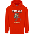 Too Old for This Shit Funny Music DJ Vinyl Mens 80% Cotton Hoodie Bright Red