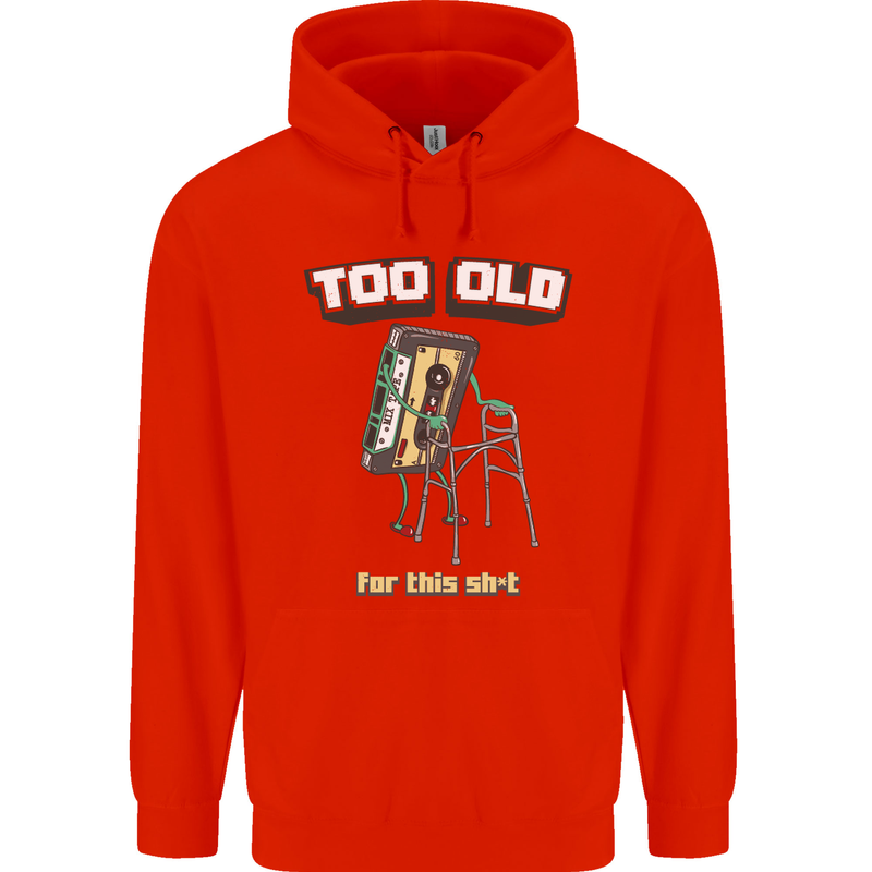 Too Old for This Shit Funny Music DJ Vinyl Mens 80% Cotton Hoodie Bright Red