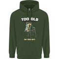 Too Old for This Shit Funny Music DJ Vinyl Mens 80% Cotton Hoodie Forest Green