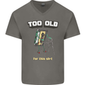 Too Old for This Shit Funny Music DJ Vinyl Mens V-Neck Cotton T-Shirt Charcoal