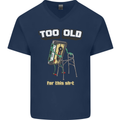 Too Old for This Shit Funny Music DJ Vinyl Mens V-Neck Cotton T-Shirt Navy Blue